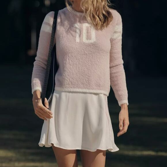 For Love & Lemons Founded in '10 Sweater Pink White - Picture 1 of 4